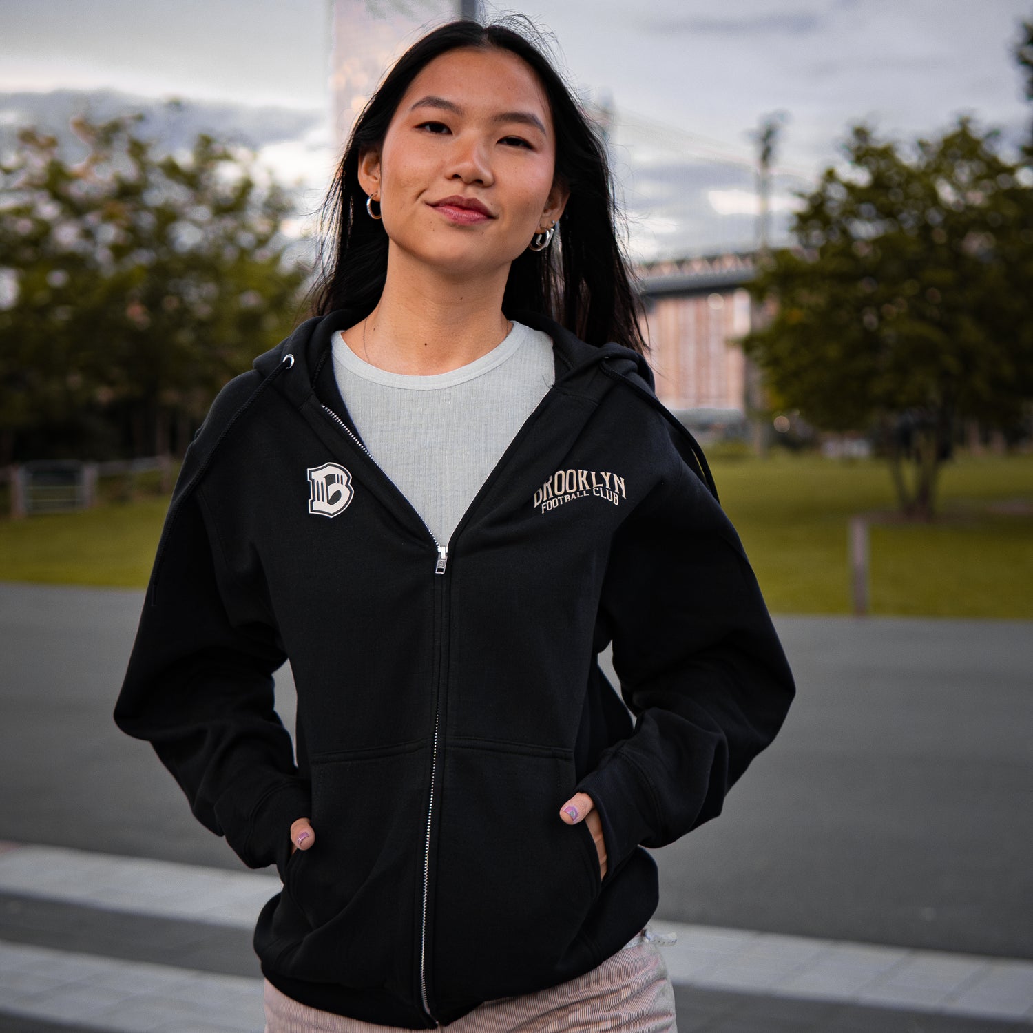 Brooklyn FC Bridge Retro Black Full Zip Up Jacket - Diaza Football 