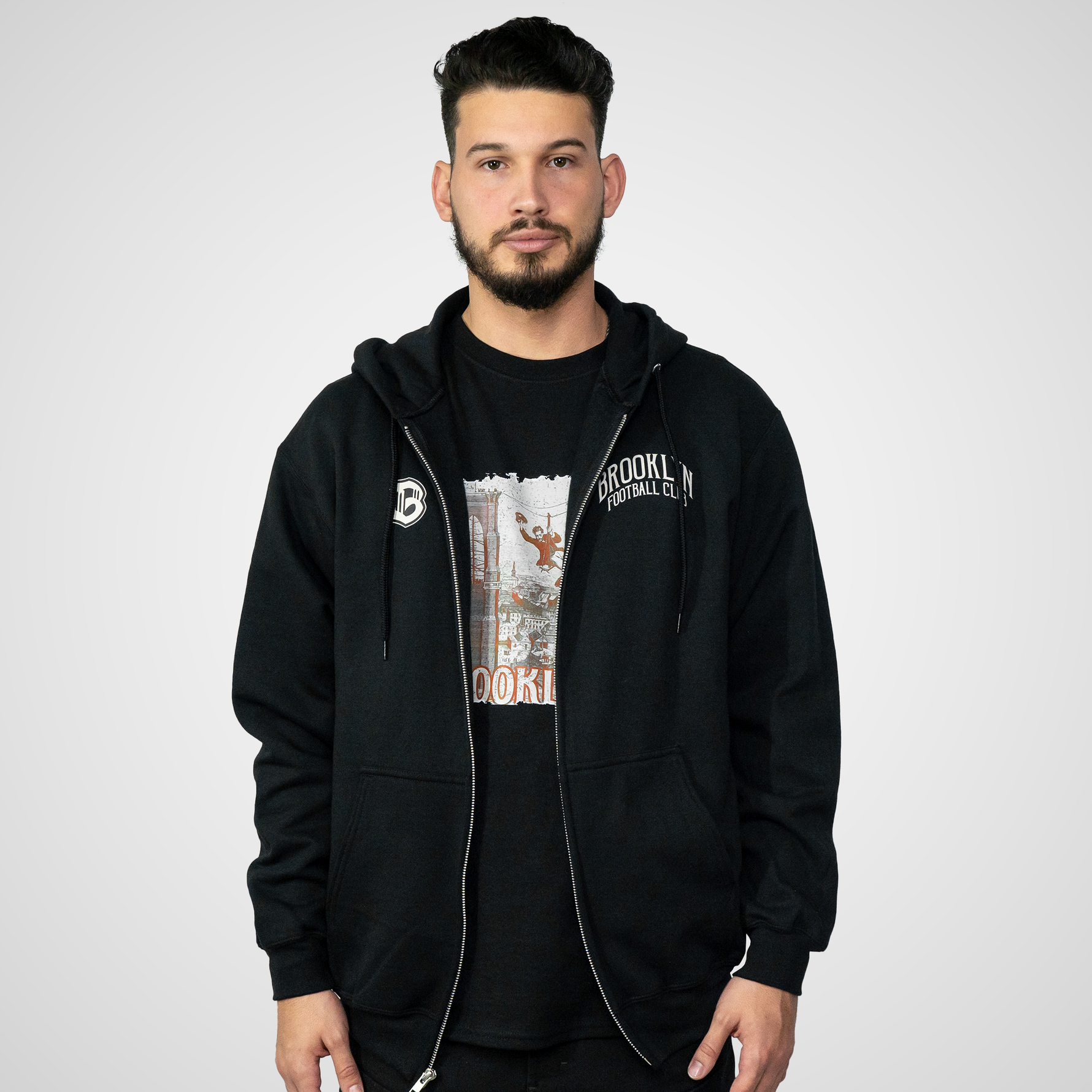 Brooklyn FC Bridge Retro Black Full Zip Up Jacket - Diaza Football 