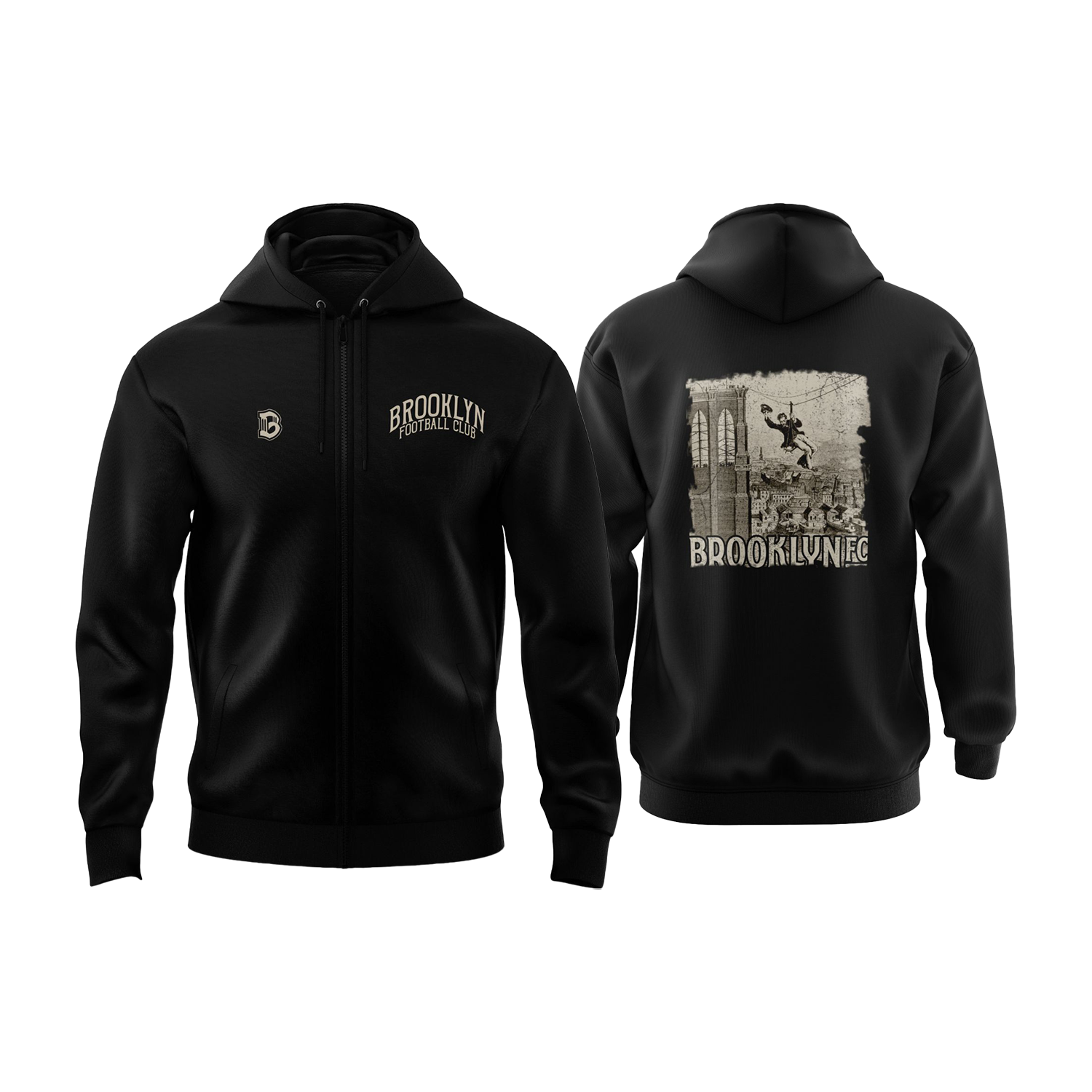 Brooklyn FC Bridge Retro Black Full Zip Up Jacket - Diaza Football 